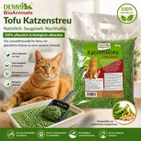 Denny BioAnimals®  Tofu Katzenstreu 3 kg/8L – 100 % natürlich & biologisch abbaubar – ultra saugstark, klumpend, staubfrei & geruchsneutral – nachhaltiges Katzenstreu aus Pflanzenfasern.
