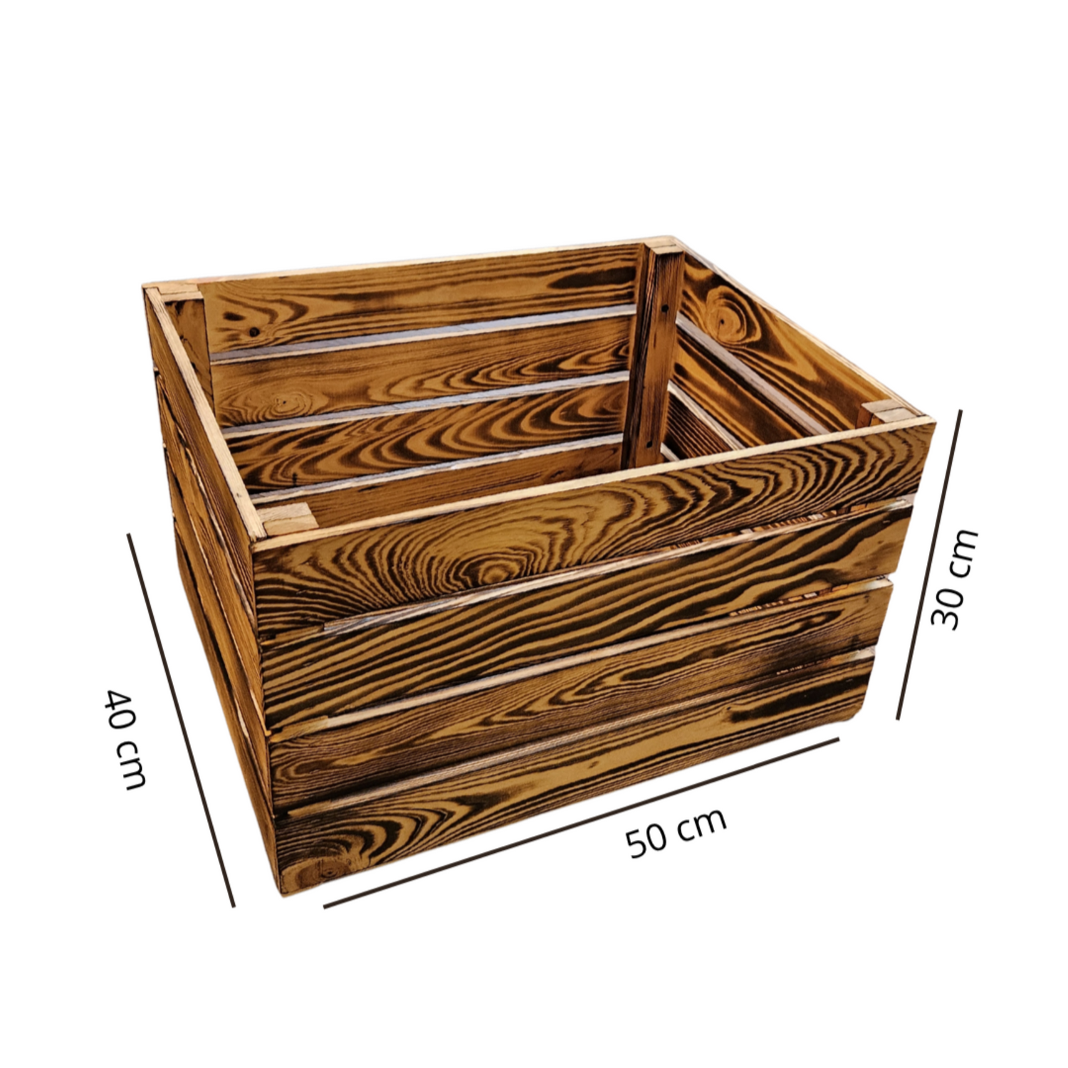Vintage Holzkisten Geflammt – 50x40x30 cm  – Weinkisten & Obstkisten im Used-Look – Dekokisten & Regale – Holzboxen als Möbel & Aufbewahrung – Rustikale Deko
