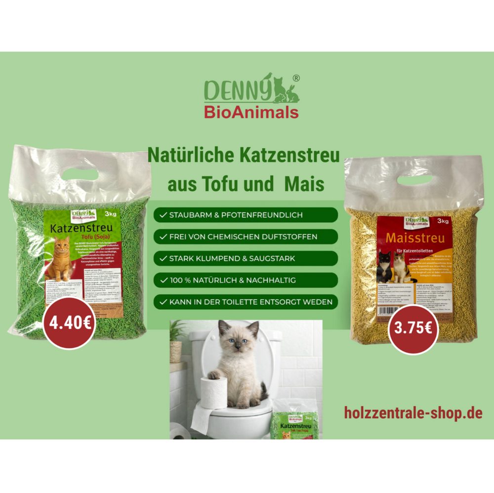 Denny BioAnimals ® Maisstreu Katzenstreu 3 kg/ 8 L– 100 % natürlich & biologisch abbaubar – klumpend, staubfrei & geruchsneutral – nachhaltiges Katzenstreu aus Maisfasern.