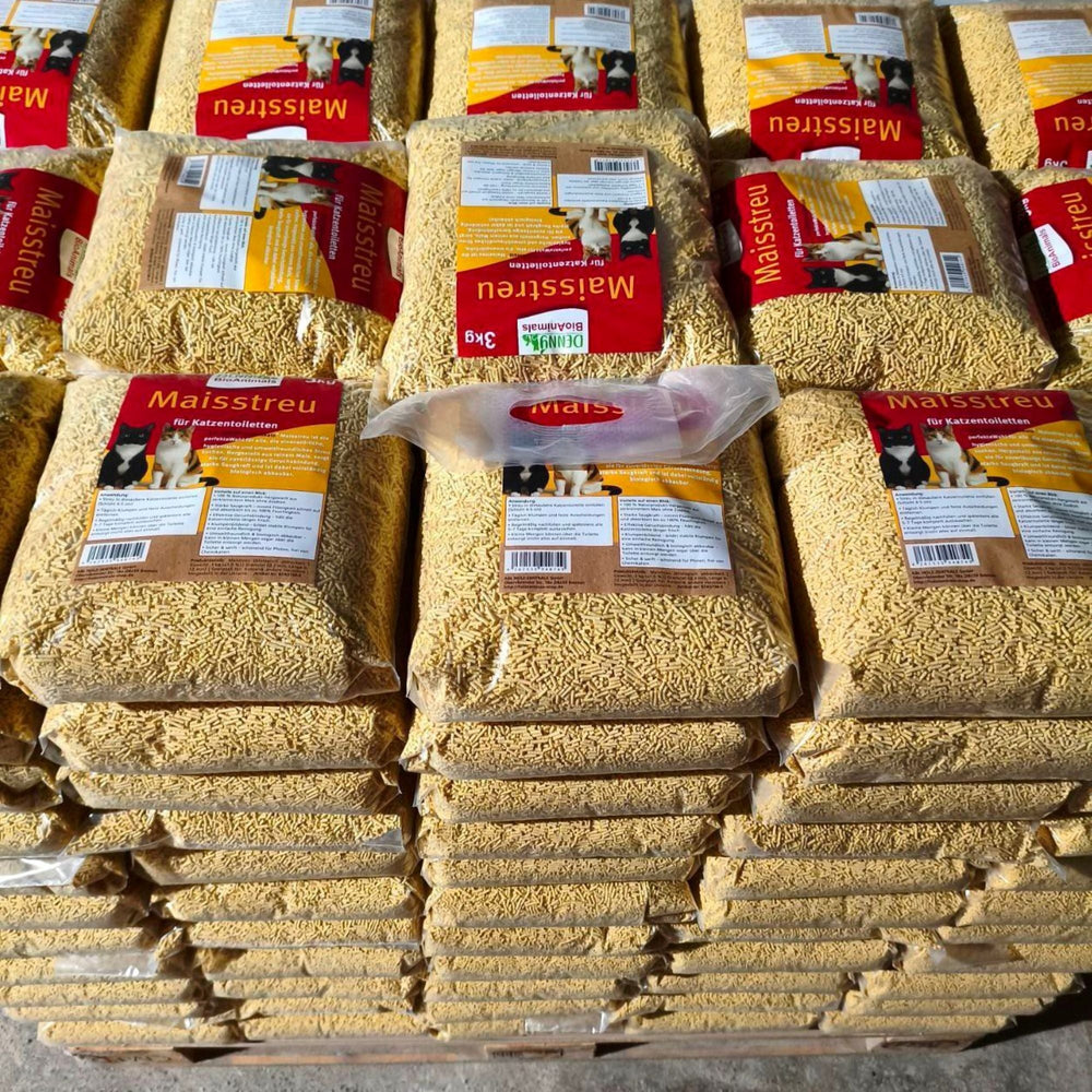 Maisstreu  15 kg (5 Säcke je 3 kg), 40 L Mais-Katzenstreu  –  natürlich & biologisch abbaubar – klumpend, staubfrei & geruchsneutral – nachhaltige Katzenstreu aus Maisfasern.