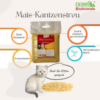 Denny BioAnimals ® Maisstreu Katzenstreu 3 kg/ 8 L– 100 % natürlich & biologisch abbaubar – klumpend, staubfrei & geruchsneutral – nachhaltiges Katzenstreu aus Maisfasern.