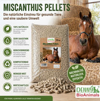 Miscanthus Pellets Einstreu 8 mm – 30 kg (15+15 kg Sack) | 100% Naturprodukt | Staubarme Pferde- & Tierstreu | Hohe Saugkraft & Geruchsbindung | Umweltfreundliche Alternative zu Sägespänen