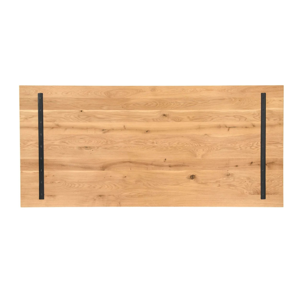 Massivholztisch Eiche  – Esszimmertisch mit 4 cm Tischplatte,  in 140-240 cm Länge,  mit Baumkante und gerade Kante &  X-Gestell aus Metall – moderner Esstisch Industrie-Design, handgefertigt, Kratzfest & natürlich geölt