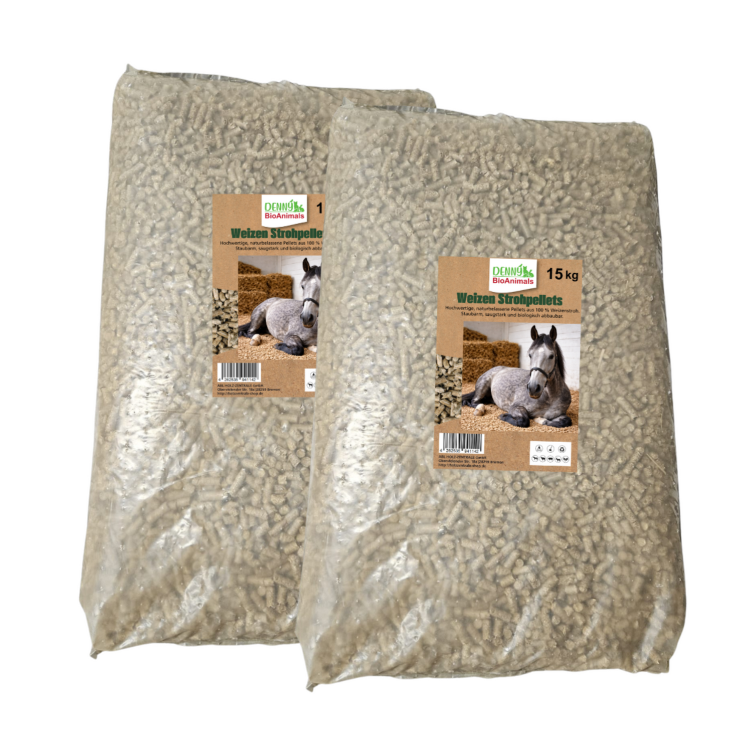 Weizenstreupellets 8 mm 30 kg (15+15 kg Sack) – 100 % Naturprodukt aus Weizenstroh – staubarm, saugstark & kompostierbar – Einstreu für Pferde, Kleintiere & Stall