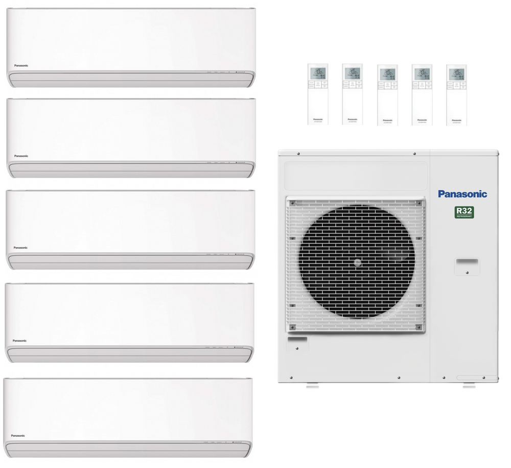 Panasonic Multi Split Klimaanlage 9,0 kW mit 5x 2,5 kW Etherea Innengerät Weiß